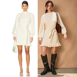 PAIGE Julita Belted Knit Fabric Sweater Dress Latte Foam
